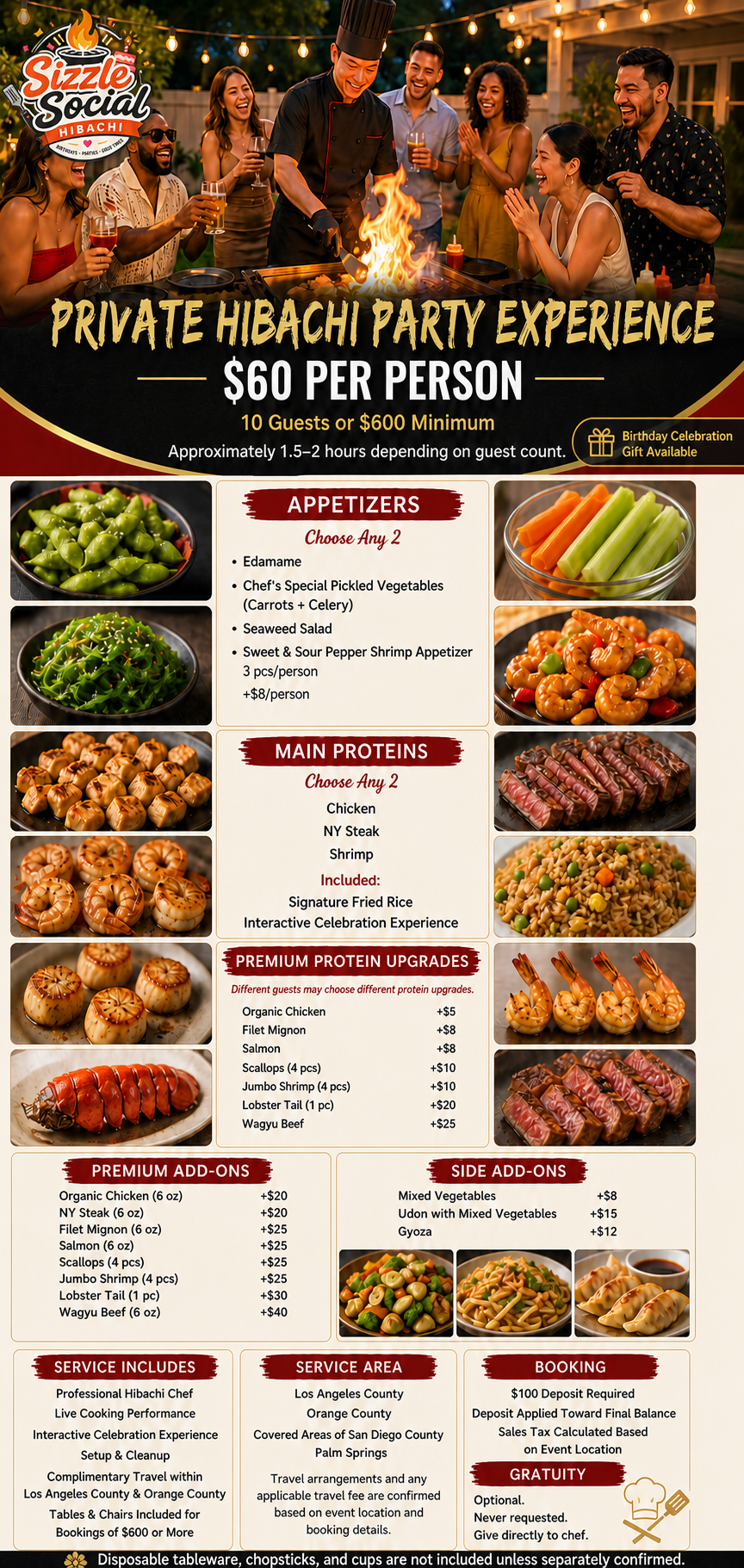 Sizzle Social Hibachi menu and upgrade options