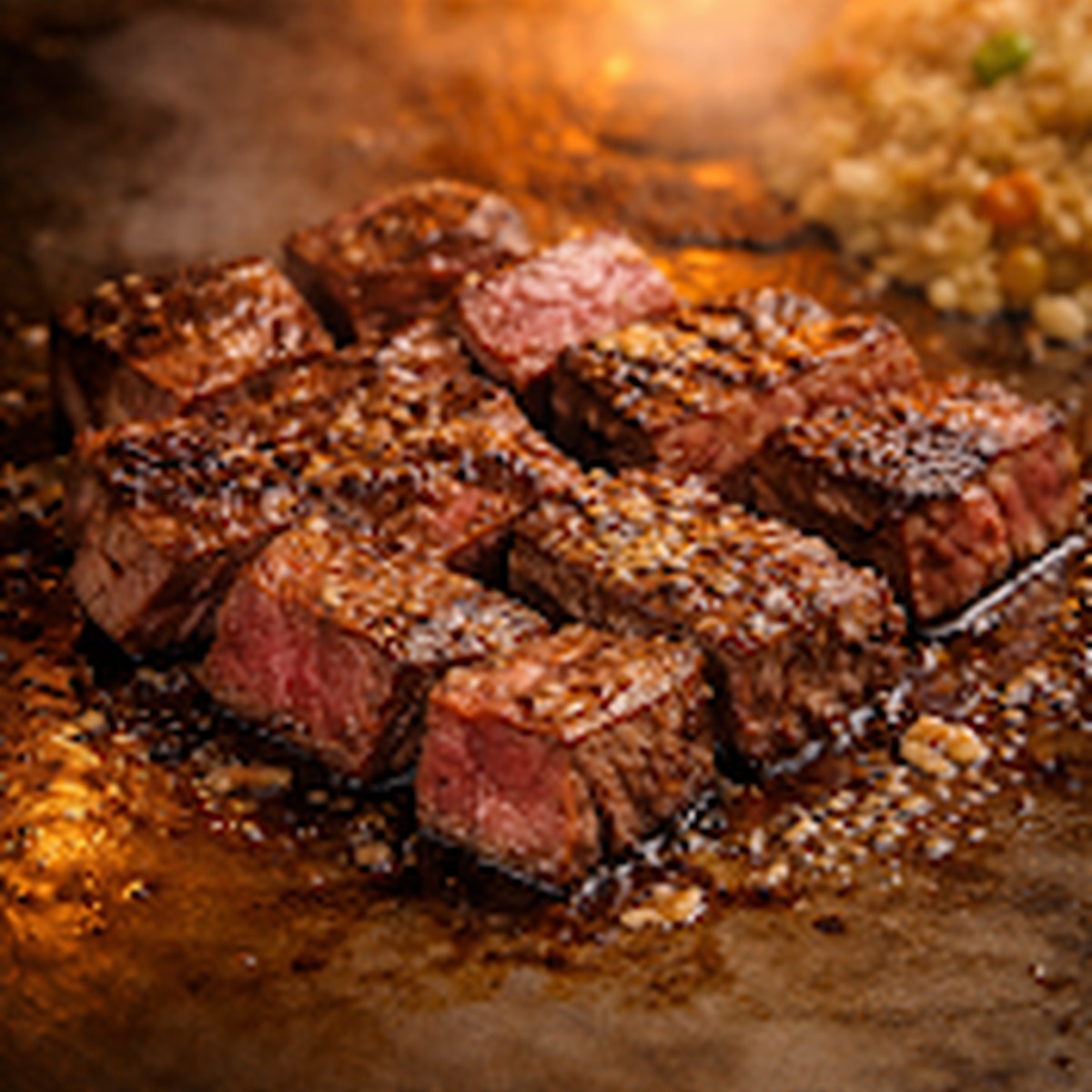 NY steak cooked on the hibachi grill