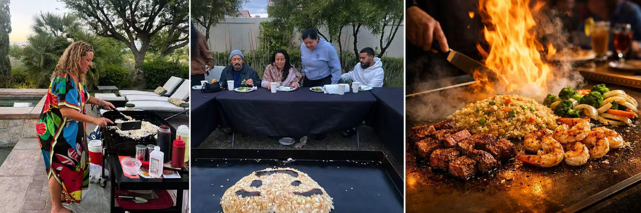 Hibachi chef cooking at a backyard birthday party