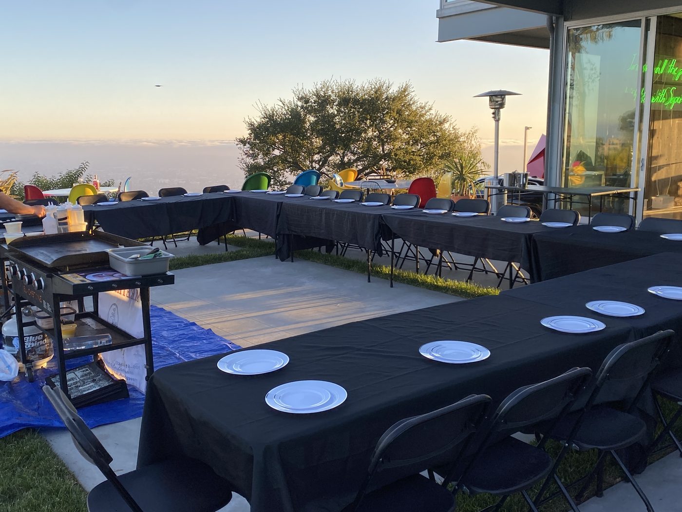 Backyard hibachi grill and table setup